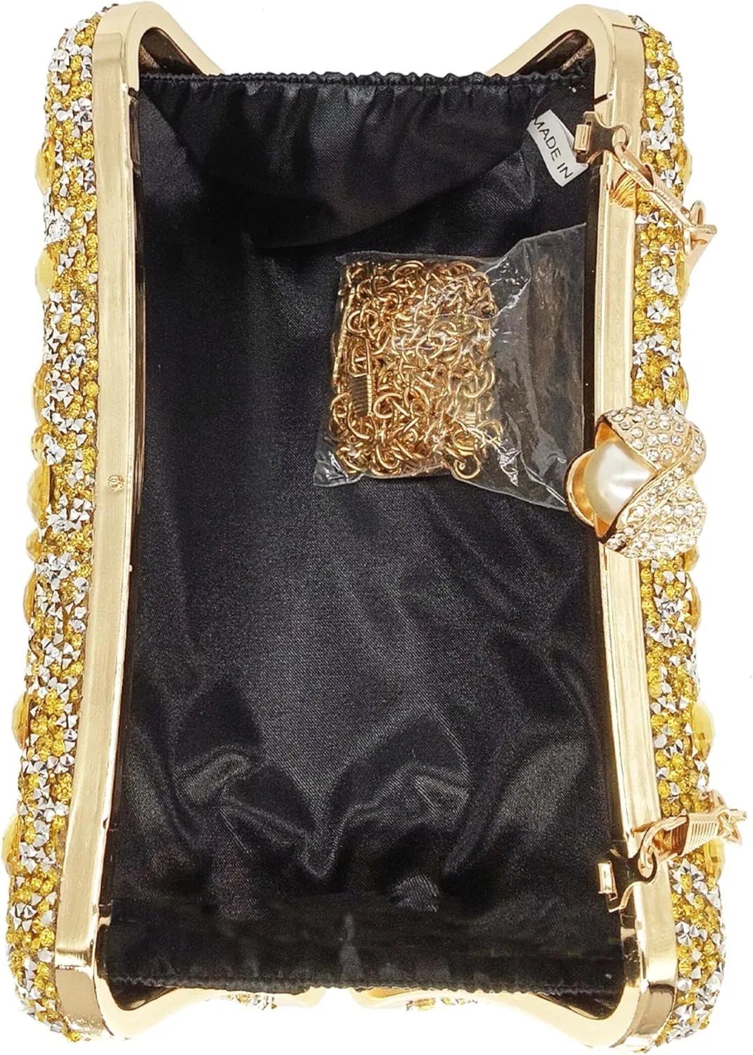 Rhinestone Clutch Purses for Women Evening Wedding Formal - Round Pearl Clasp Handbag - Crystal Diamond Bag