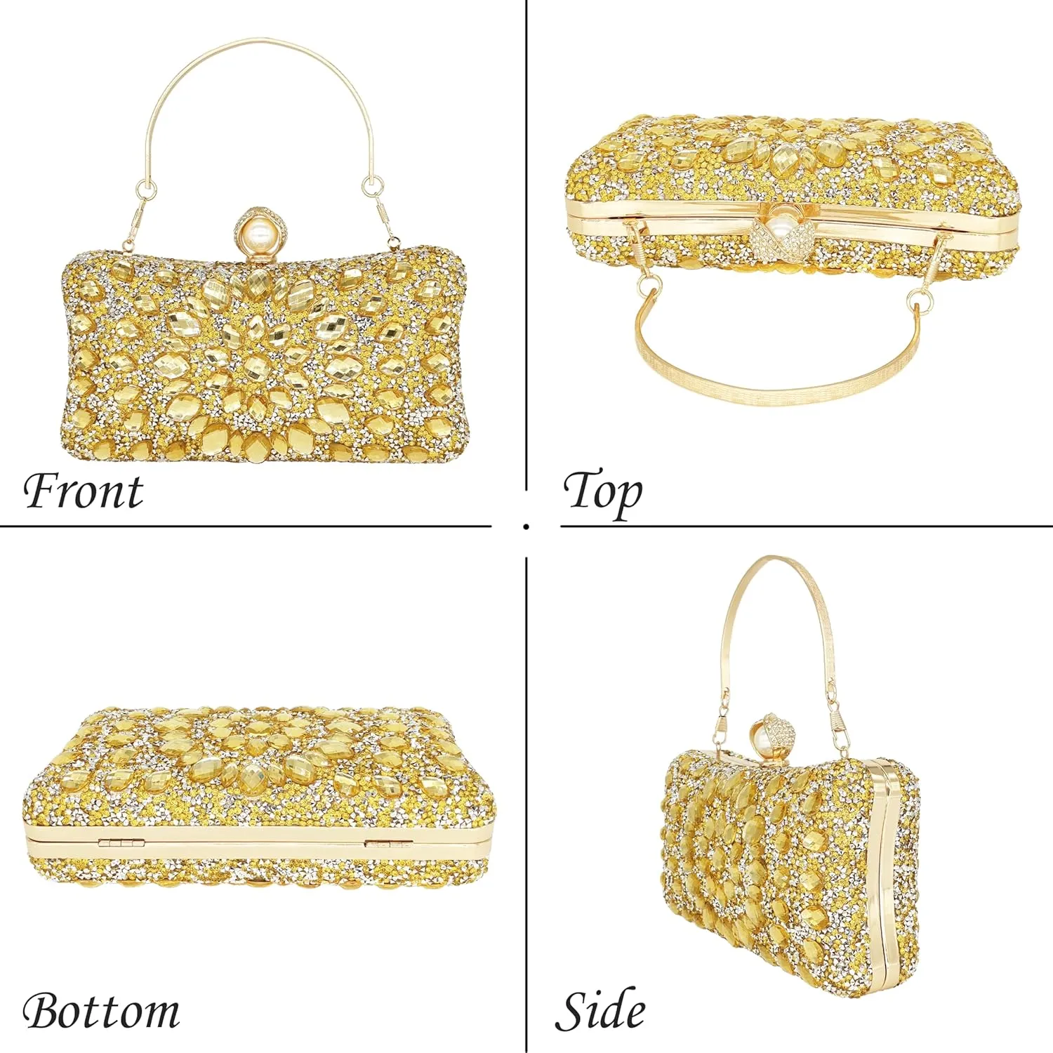 Rhinestone Clutch Purses for Women Evening Wedding Formal - Round Pearl Clasp Handbag - Crystal Diamond Bag