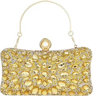 Rhinestone Clutch Purses for Women Evening Wedding Formal - Round Pearl Clasp Handbag - Crystal Diamond Bag