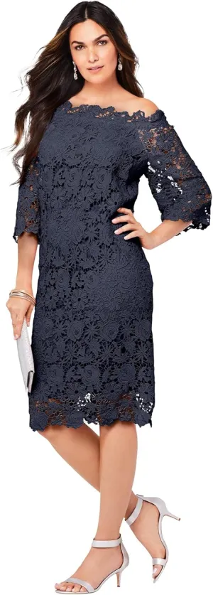 Roaman's Women's Plus Size Off The Shoulder Lace Dress