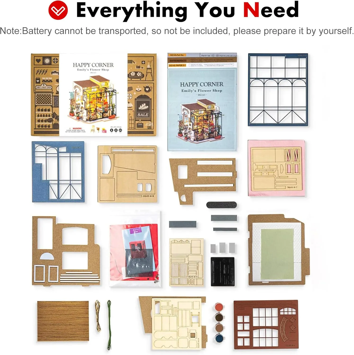 ROBOTIME DIY Dollhouse Kit Mini House with Furnitures Accessories 1:24 Scale Craft Kit - Emily's Flower Shop