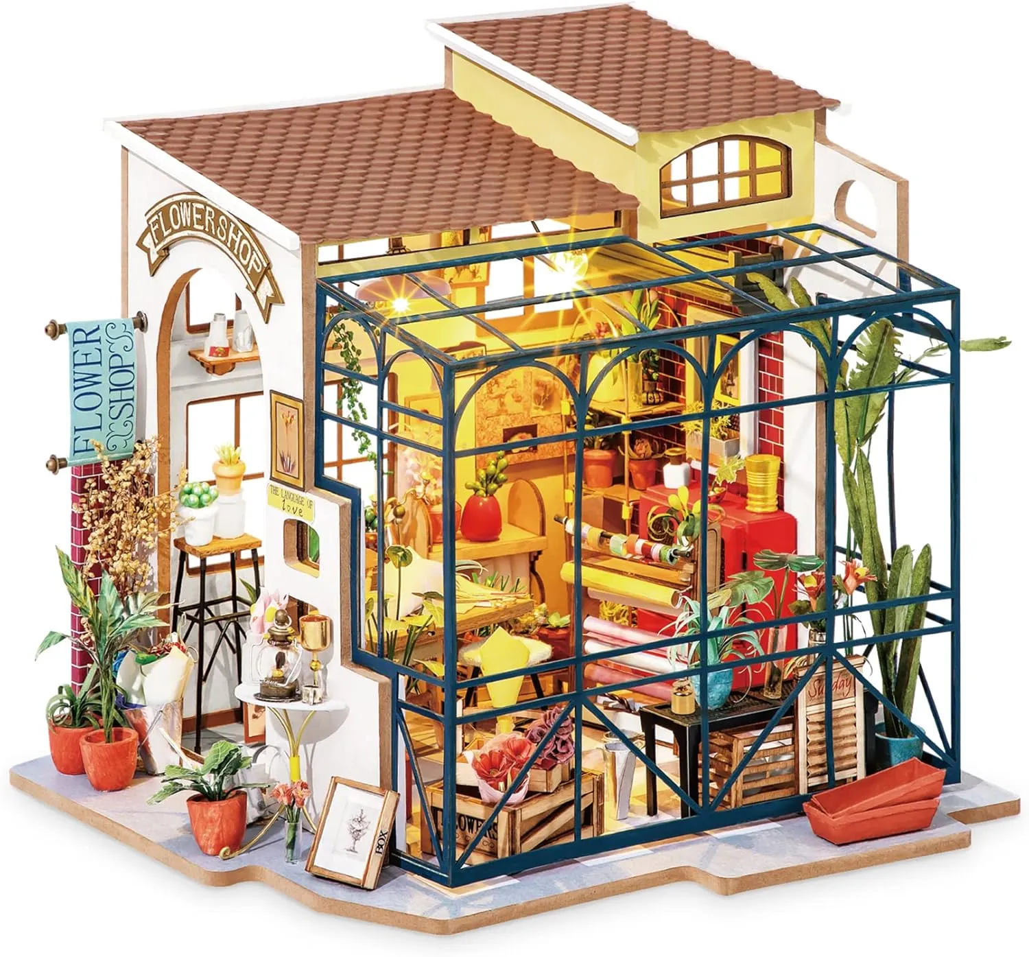 ROBOTIME DIY Dollhouse Kit Mini House with Furnitures Accessories 1:24 Scale Craft Kit - Emily's Flower Shop