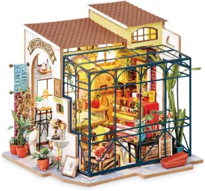 ROBOTIME DIY Dollhouse Kit Mini House with Furnitures Accessories 1:24 Scale Craft Kit - Emily's Flower Shop