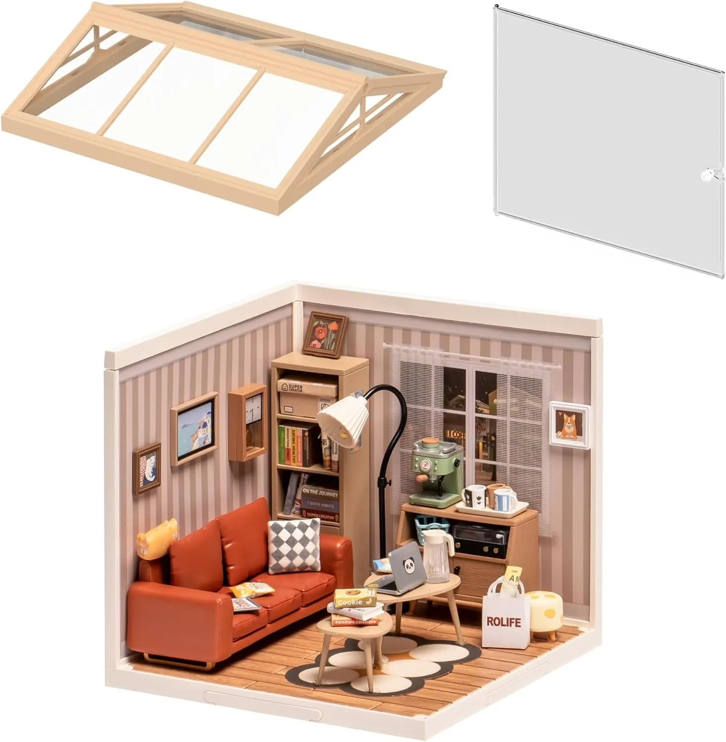 ROBOTIME DIY Miniature House Kit Mini Dollhouse with Accessories Building Toy Set Tiny Room Making Kit with LED Light Hobby Unique Gifts