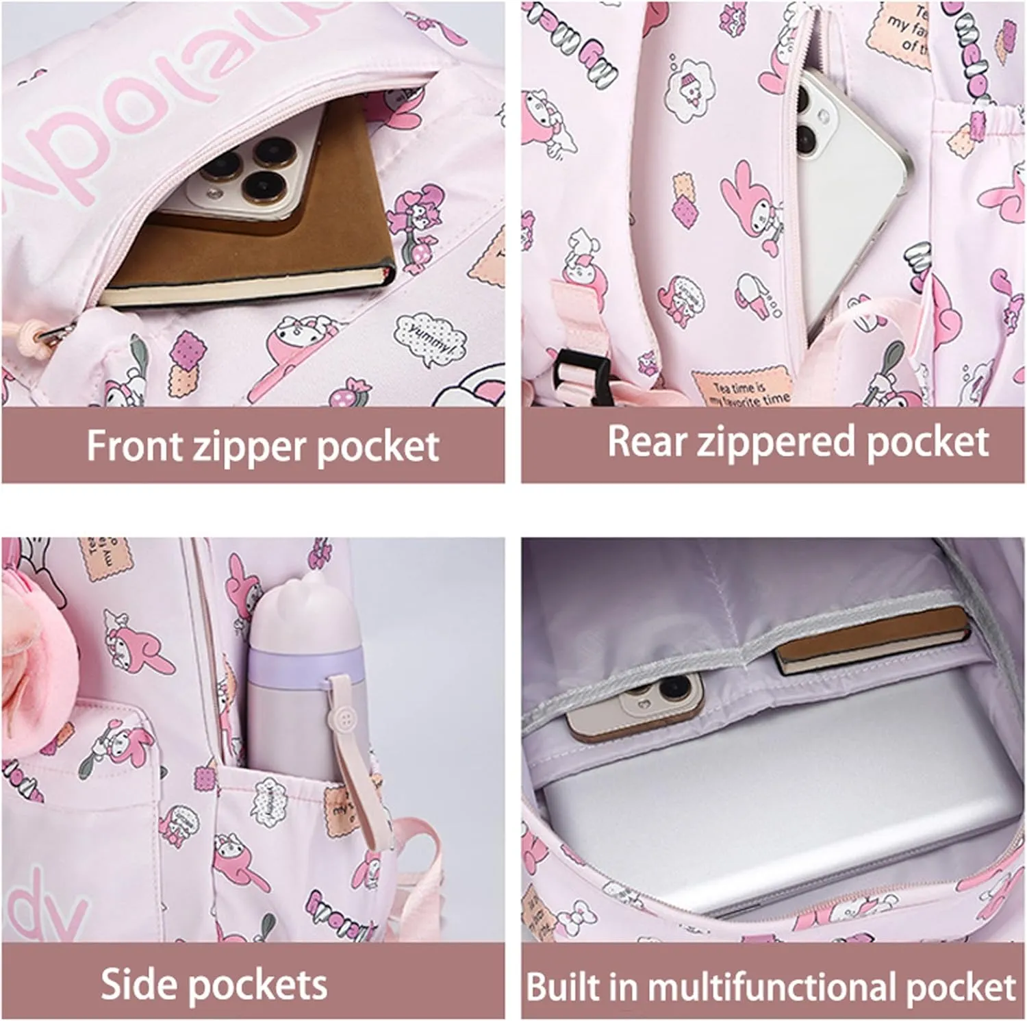 Roffatide Anime Cinnamoroll All Over Print Casual Backpack Laptop Backpack Travel Hiking Rucksack Zipper Backpack Blue
