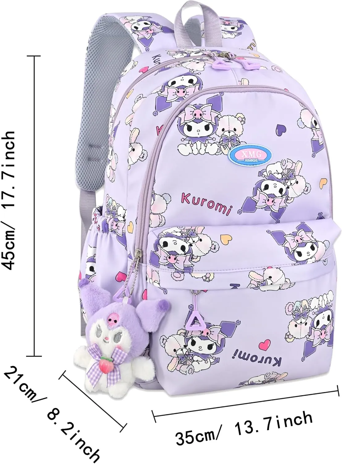 Roffatide Cartoon All Over Print Casual Backpack Laptop Backpack Bike Travel Hiking Rucksack Daypack Purple (With Cute Pendants)