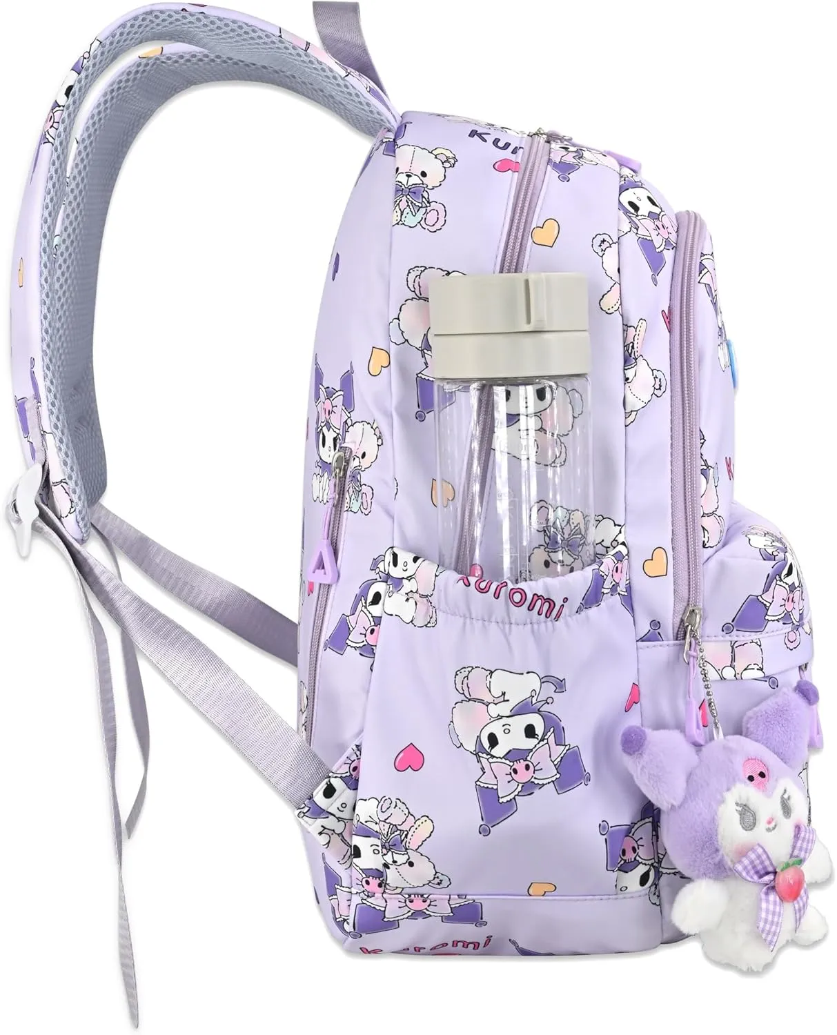 Roffatide Cartoon All Over Print Casual Backpack Laptop Backpack Bike Travel Hiking Rucksack Daypack Purple (With Cute Pendants)