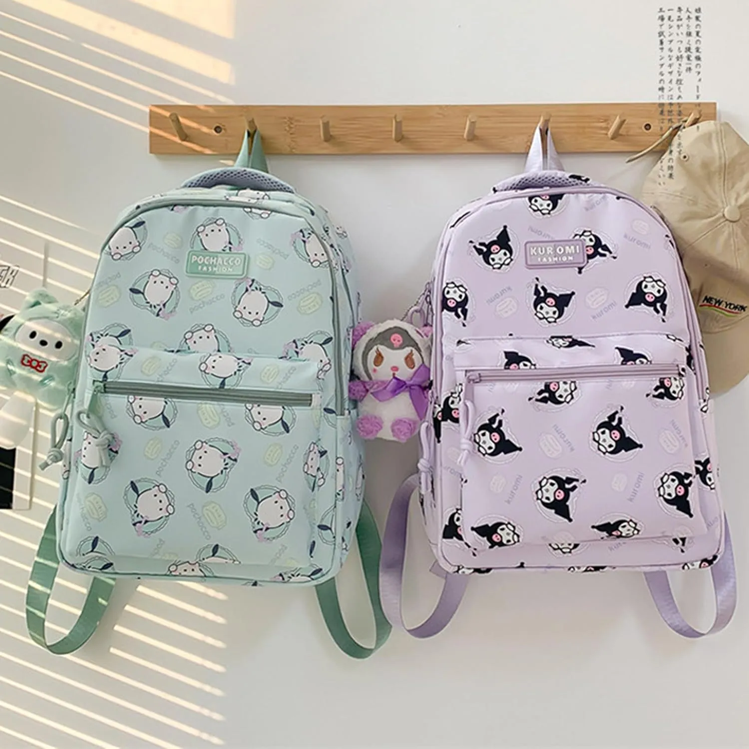 Roffatide Cartoon Kuromi All Over Print Casual Backpack Laptop Backpack Travel Hiking Rucksack Daypack Purple