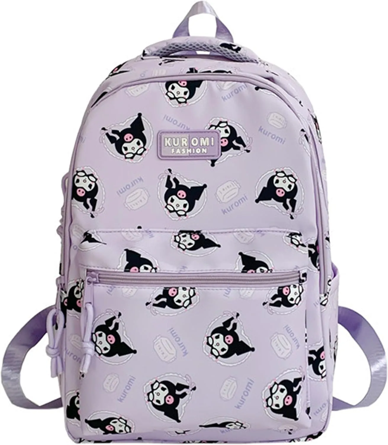 Roffatide Cartoon Kuromi All Over Print Casual Backpack Laptop Backpack Travel Hiking Rucksack Daypack Purple