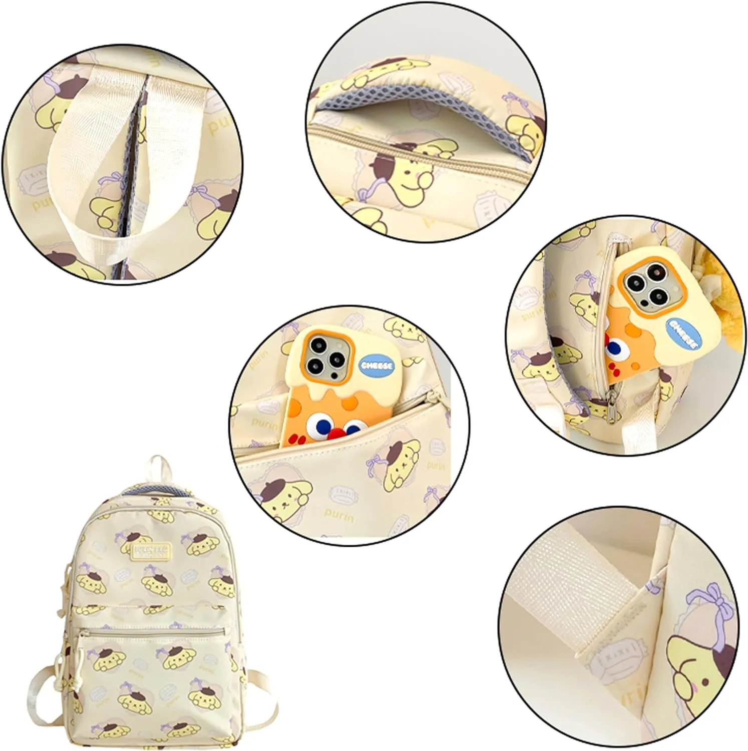 Roffatide Cartoon Kuromi All Over Print Casual Backpack Laptop Backpack Travel Hiking Rucksack Daypack Purple