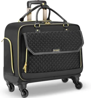 Rolling Laptop Bag, Briefcase for Women and Men with 4 Spinner Wheels and Handle, Roller Computer Bag for Work Travel Carry On, TSA Friendly Design, Black