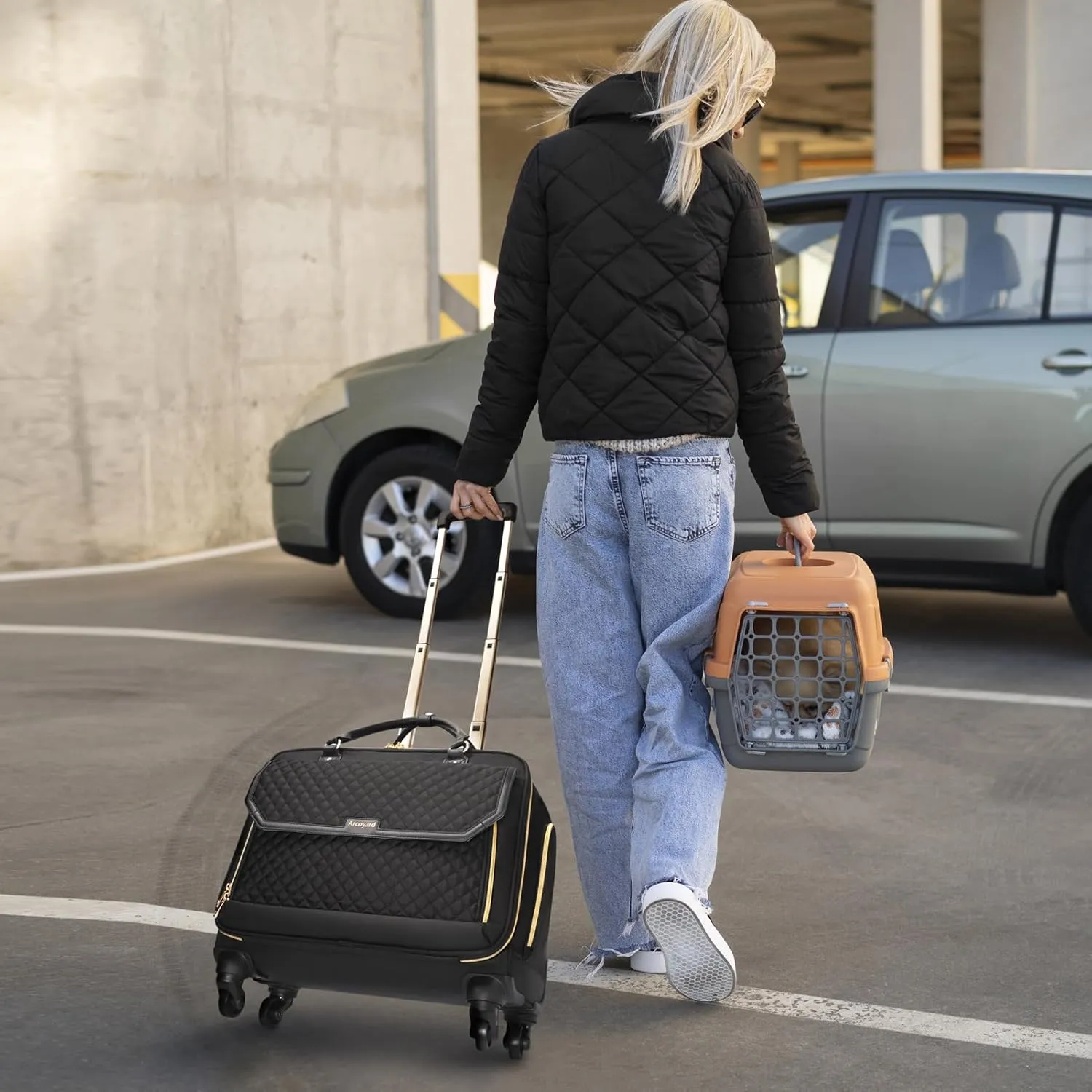 Rolling Laptop Bag, Briefcase for Women and Men with 4 Spinner Wheels and Handle, Roller Computer Bag for Work Travel Carry On, TSA Friendly Design, Black