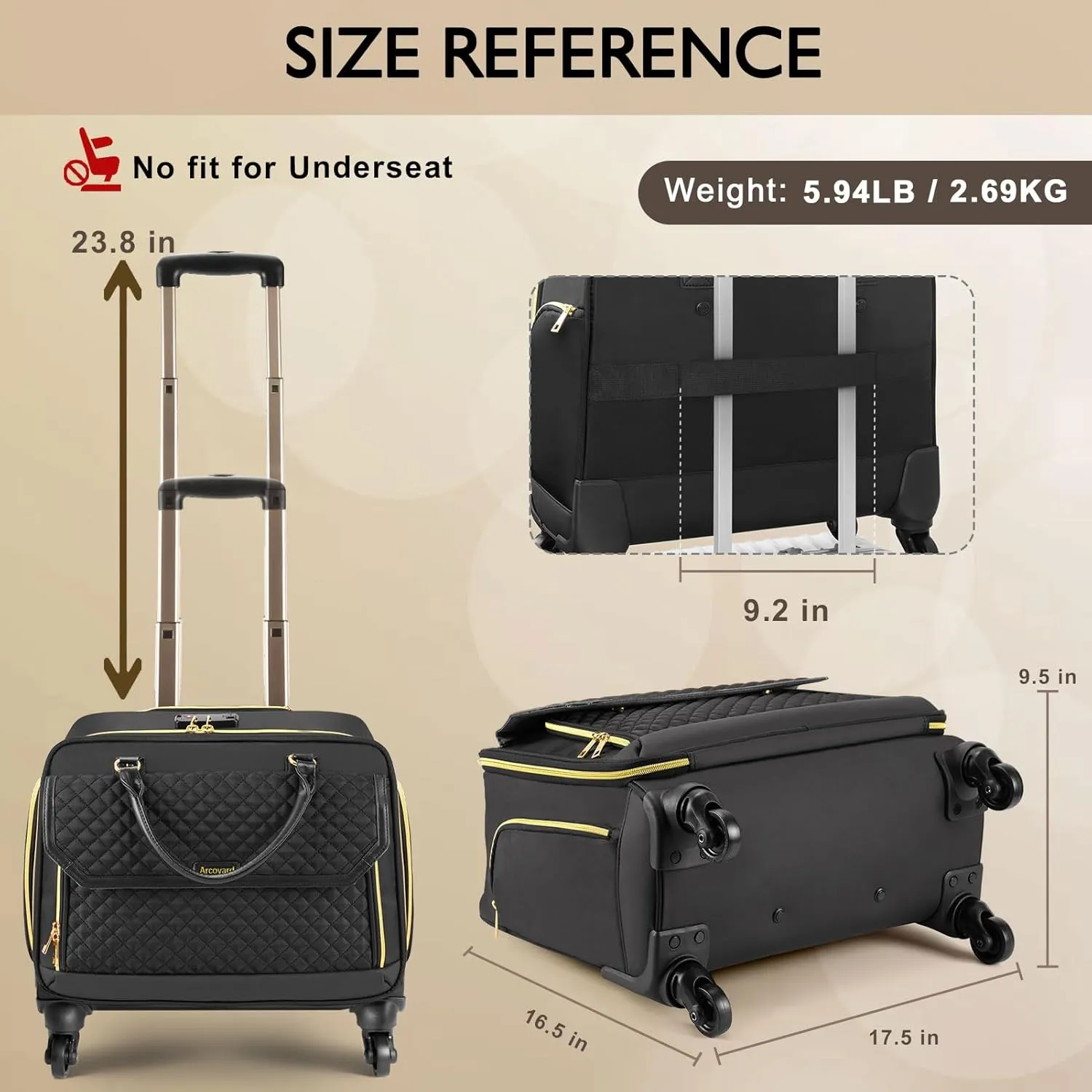 Rolling Laptop Bag, Briefcase for Women and Men with 4 Spinner Wheels and Handle, Roller Computer Bag for Work Travel Carry On, TSA Friendly Design, Black