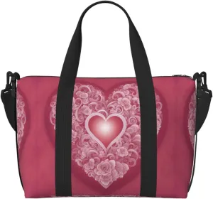 Romantic Heart Print Tote Crossbody Travel Bag with Zip Casual Handbag for Weekend Trips and Gym Shopping, Black, One Size, Travel Tote