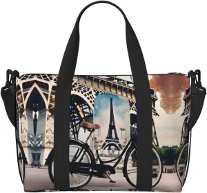 Romantic Paris Eiffel Tower Bycicle Print Versatile Gym Sports Bag,Companion For Your Journeys And Fitness Routines
