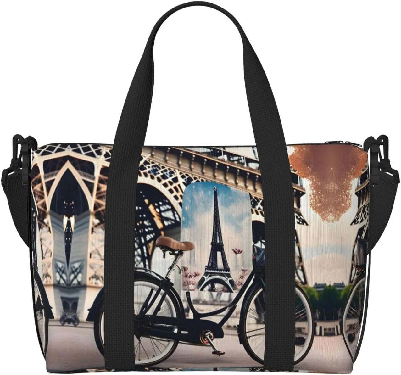 Romantic Paris Eiffel Tower Bycicle Print Versatile Gym Sports Bag,Companion For Your Journeys And Fitness Routines