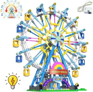 Rotating Ferris Wheel Building Blocks Kit with Lights Amusement Park Building Construction Toys Set for 6  Year Boys Girls Birthday Gift, for Children 813pcs