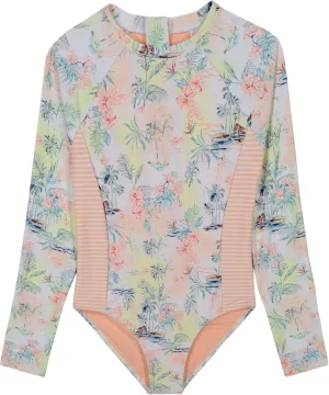 Roxy Girls' Long Sleeve One-Piece Rashguard Swimsuit with UPF 50  Sun Protection, Quick Drying Bathing Suit