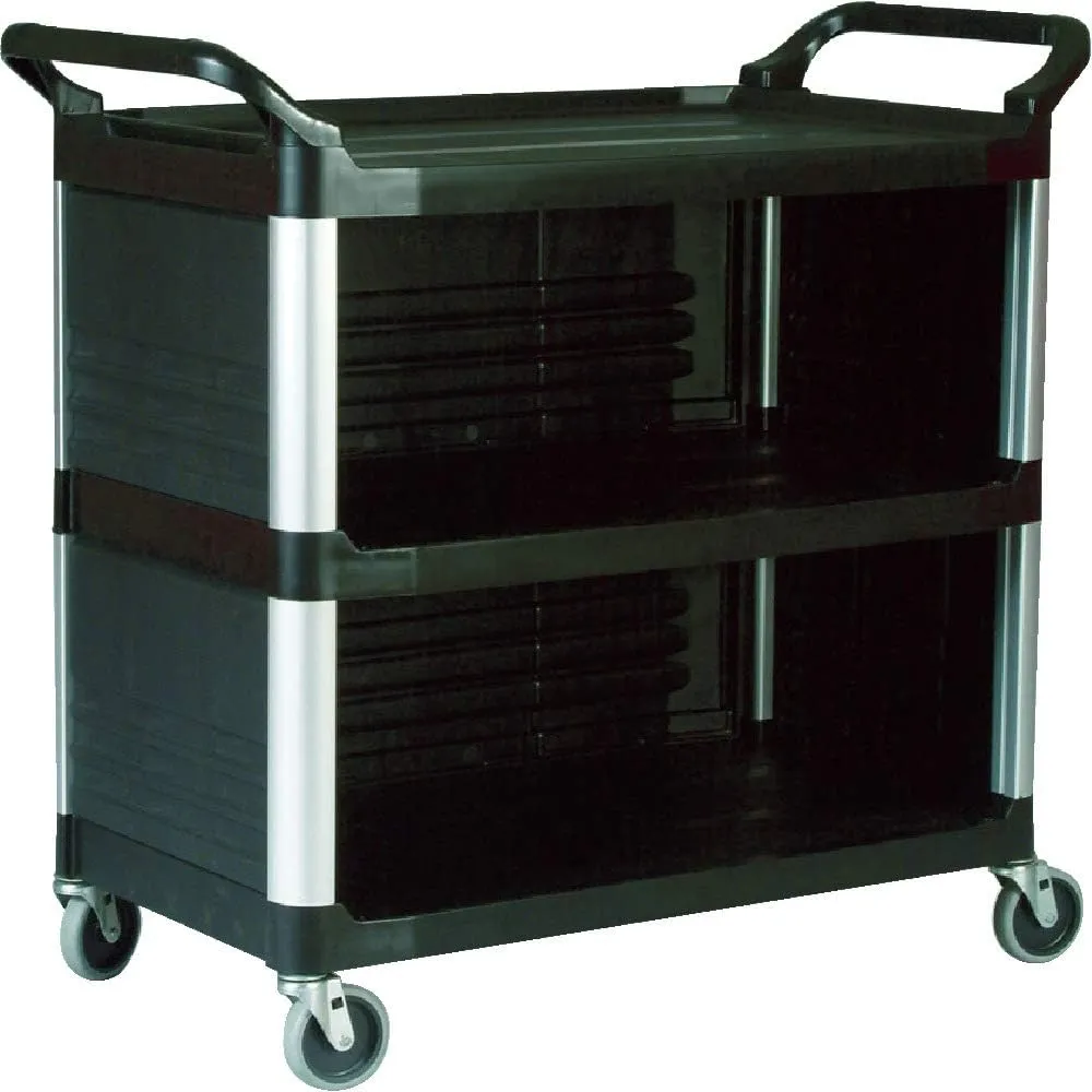 Rubbermaid Commercial Products Xtra Utility Cart with Wheels, 300-Pound Capacity, 20w x 40-5/8d x 37-4/5h, Black, Three Shelf Cart for Kitchen/Restaurant/Cafeteria/School/Storage