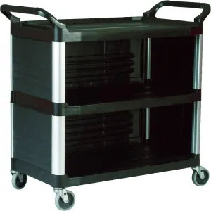 Rubbermaid Commercial Products Xtra Utility Cart with Wheels, 300-Pound Capacity, 20w x 40-5/8d x 37-4/5h, Black, Three Shelf Cart for Kitchen/Restaurant/Cafeteria/School/Storage