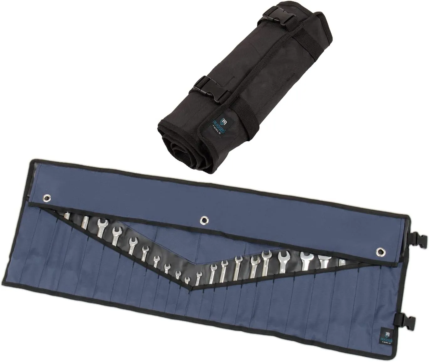 Rugged Tools Wrench Roll Up Pouch - Wrench Organizer & Tool Holder With SAE & Metric Labels
