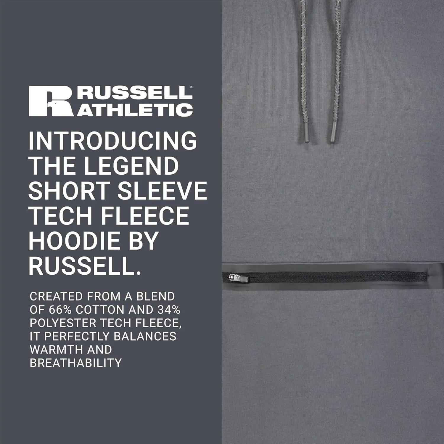 Russell Athletic Legend Tech Fleece Hoodie - Warm, Breathable Cage Jacket with Pocket - Outdoor & Everyday Comfort!