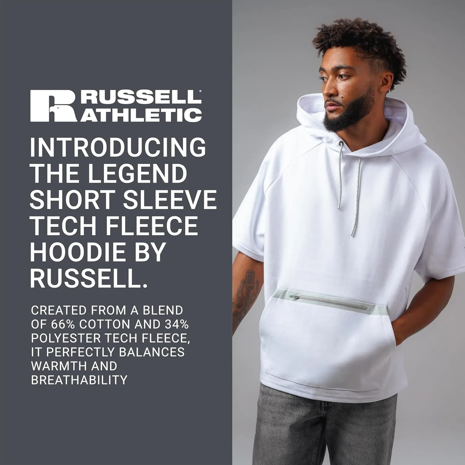Russell Athletic Legend Tech Fleece Hoodie - Warm, Breathable Cage Jacket with Pocket - Outdoor & Everyday Comfort!