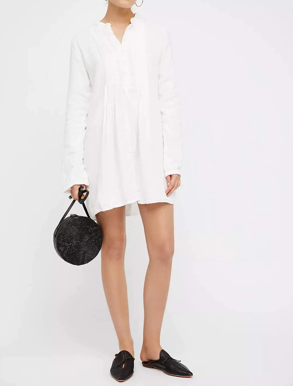 R.Vivimos Women's Tunic Dress Fall Cotton Button Down Long Sleeves Casual Mini Shirt Dress
