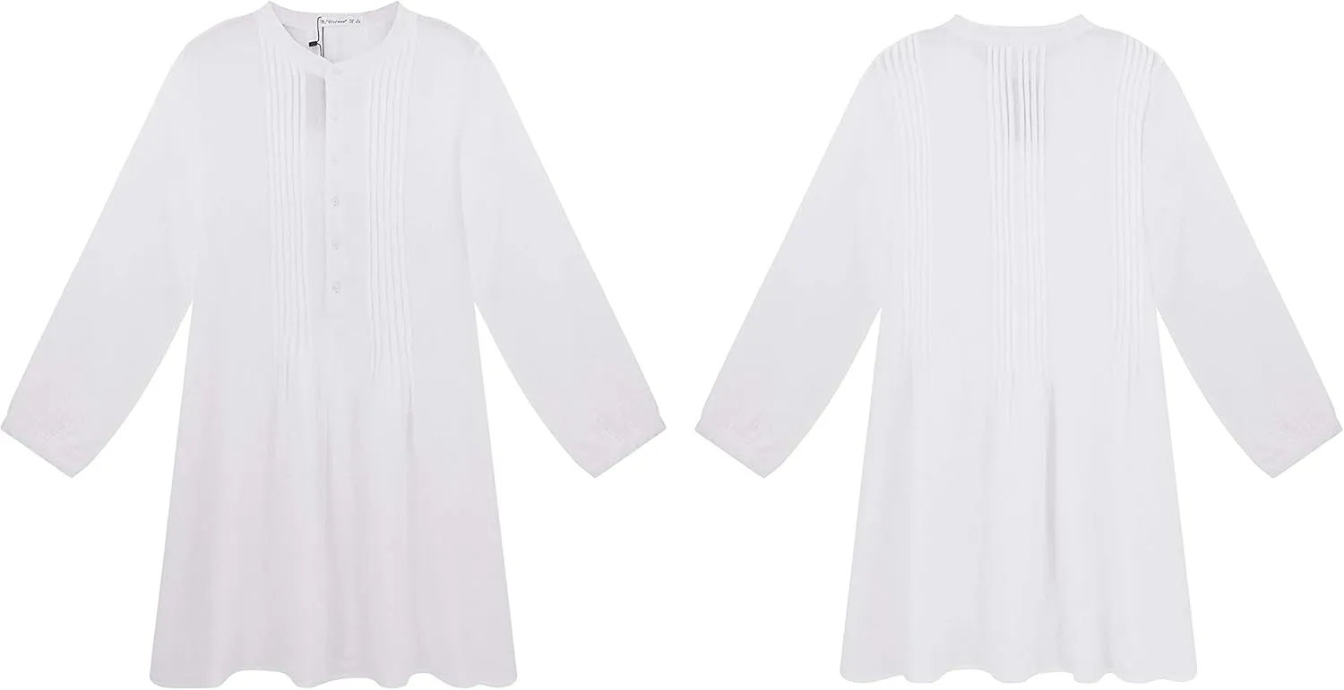 R.Vivimos Women's Tunic Dress Fall Cotton Button Down Long Sleeves Casual Mini Shirt Dress