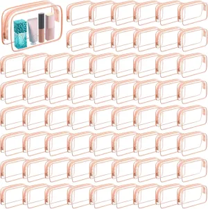 Sanwuta 100 Pcs Clear Makeup Bags Bulk Tsa Approved Toiletry Bag for Travel Transparent Cosmetic Bag PVC Waterproof Travel Small Pouches with Zipper for Men and Women(Pink)