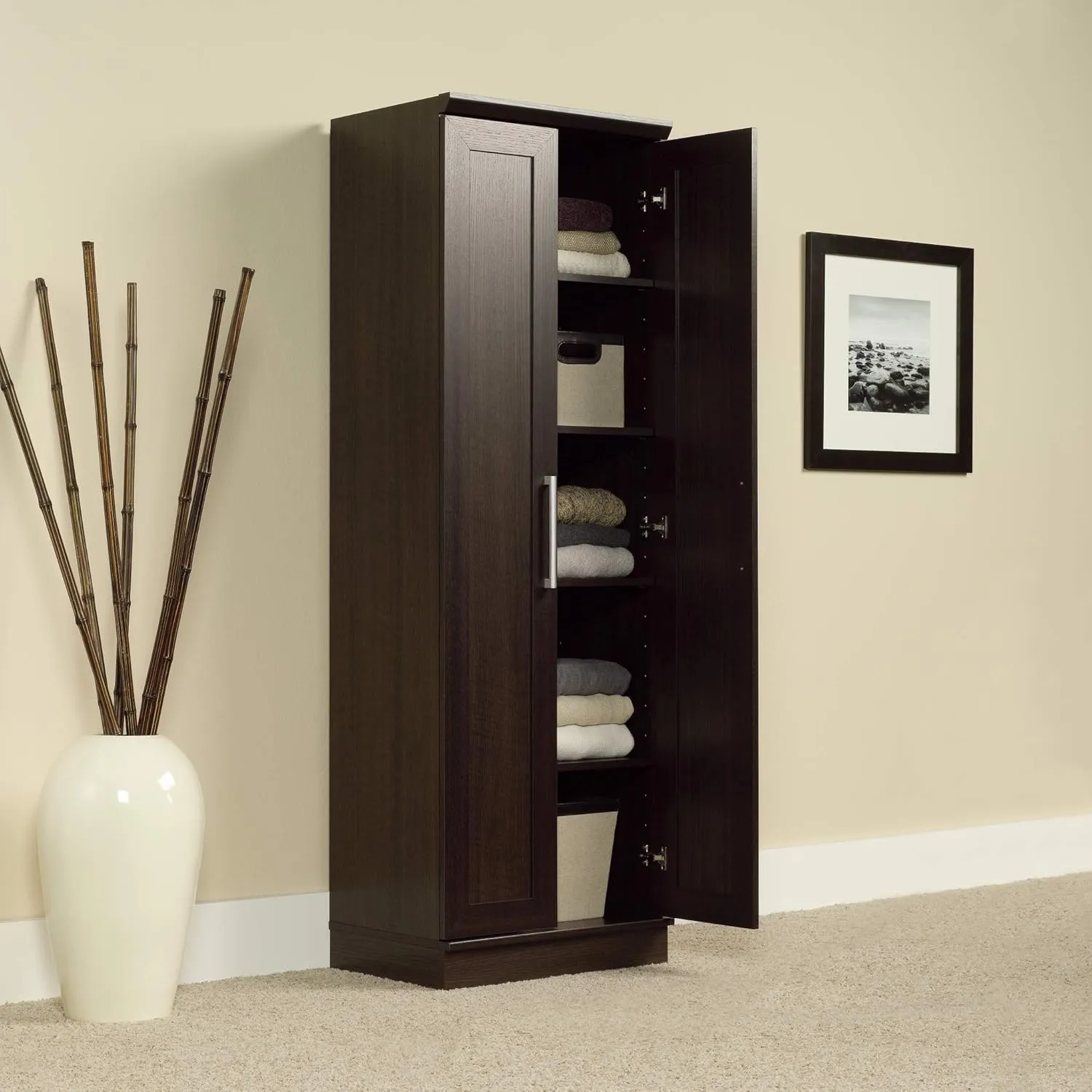 Sauder HomePlus Kitchen Pantry Storage Cabinet with Adjustable Shelves, Laundry Bathroom, L: 23.31" x W: 17.01" x H: 71.18", Dakota Oak