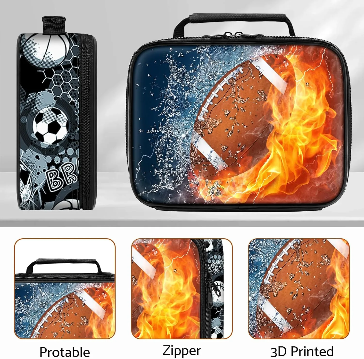 School Backpack for Boys - 4pcs American Football Boys Backpack with Lunch Box Set for Kids Children Teens Elementary Middle School - 17″ Sport Bookbag Travel Back Pack for Age 6-18