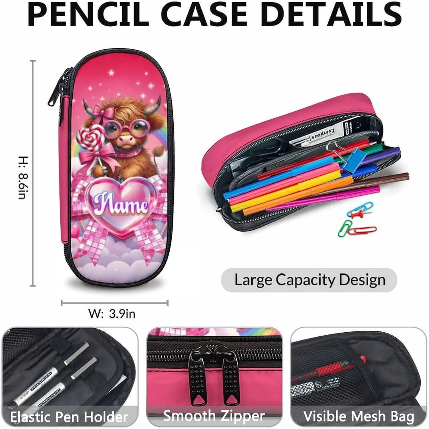 School Backpack for Kids, Custom 3Pcs Highland Cow Backpacks with Lunch Box and Pencil Case for Students Girls Teens Age 8-12, Large Capacity Bookbag and Pencil Case Bundle for School Travel