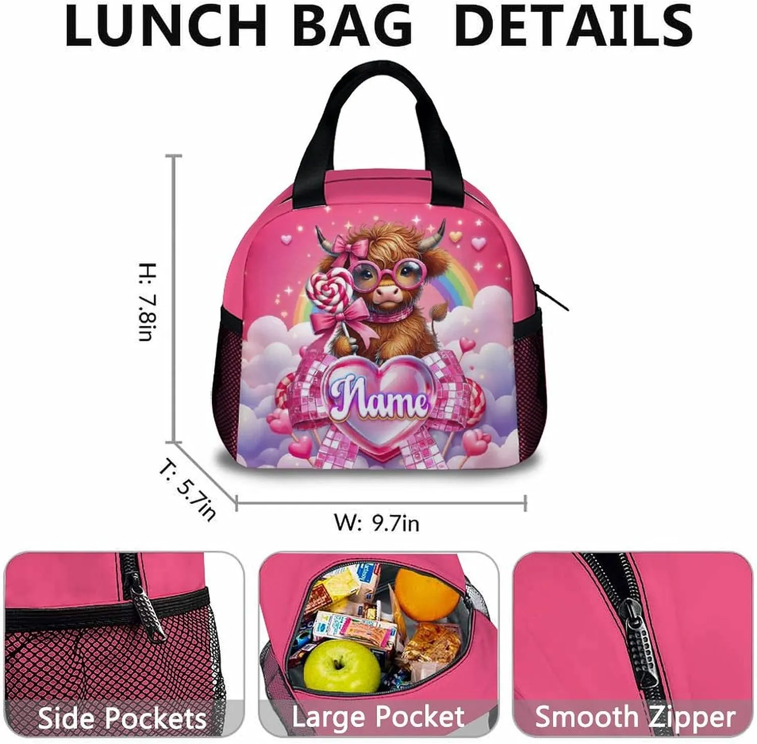 School Backpack for Kids, Custom 3Pcs Highland Cow Backpacks with Lunch Box and Pencil Case for Students Girls Teens Age 8-12, Large Capacity Bookbag and Pencil Case Bundle for School Travel