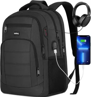 School Backpacks for Teen Boys Laptop Backpack Men,Bookbag College Computer Bag with USB Charging Port for Work Business Middle High School Student,Black