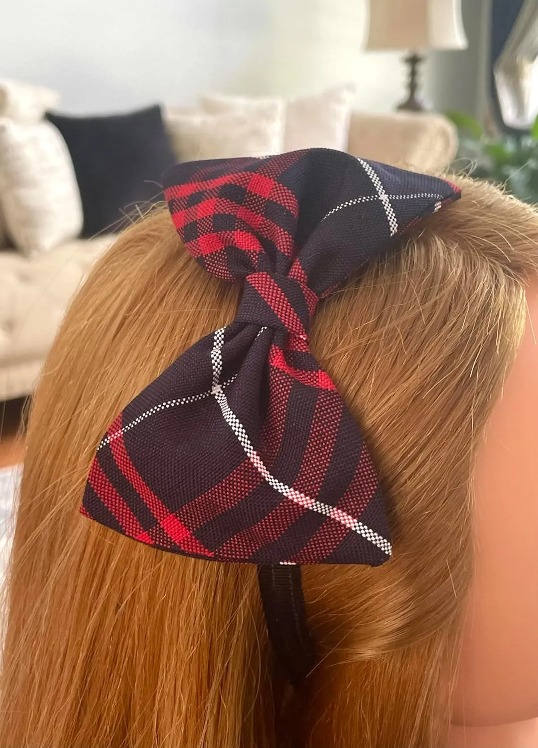 School Headband, Plaid bow headband, back to school, available in variety of school plaids (Plaid 37 Classic Navy Red large plaid, Regular)