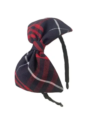 School Headband, Plaid bow headband, back to school, available in variety of school plaids (Plaid 37 Classic Navy Red large plaid, Regular)