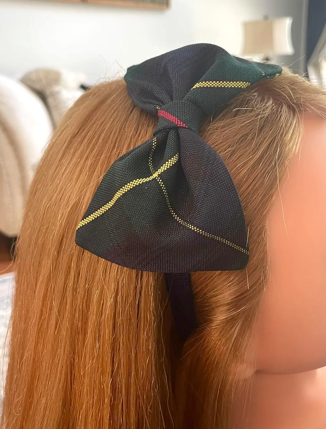 School Headband, Plaid bow headband, back to school, available in variety of school plaids (Plaid 55 Hunter Navy Red plaid, Regular)