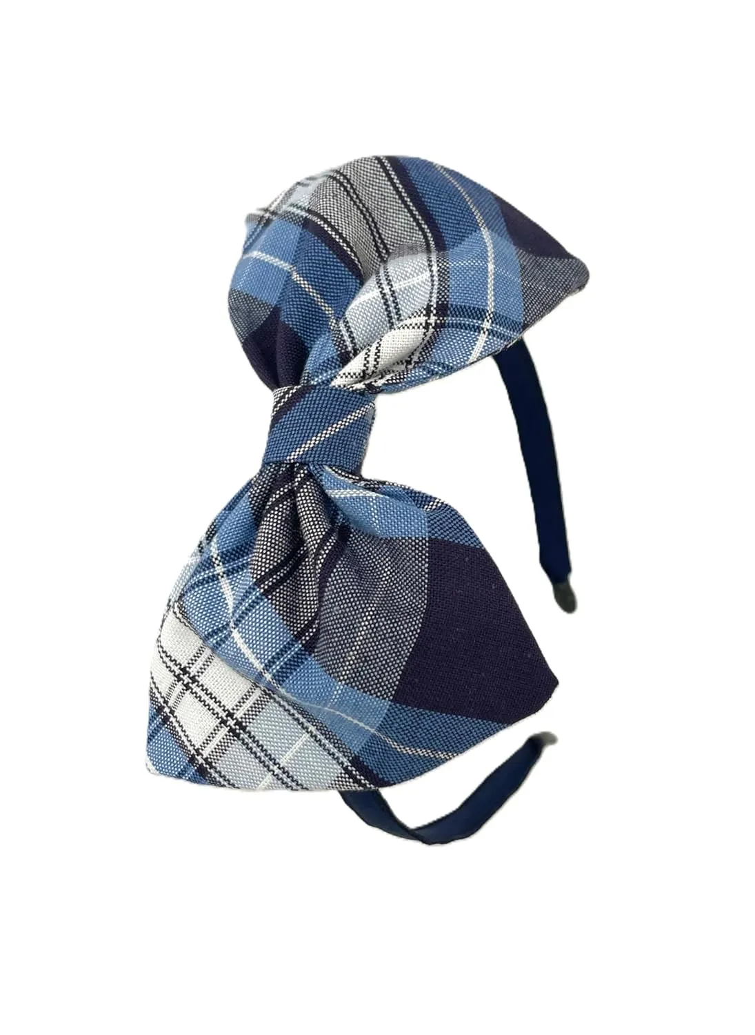 School Headband, Plaid bow headband, back to school, available in variety of school plaids (Plaid 76 Clear blue White Navy plaid, Regular)