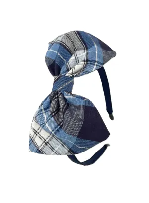 School Headband, Plaid bow headband, back to school, available in variety of school plaids (Plaid 76 Clear blue White Navy plaid, Regular)