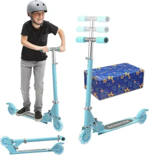 Scooters for Kids 3-5, Kick Scooter Foldable, 2 Wheel Scooter with Fun Light Up Wheels, 24-28 Adjustable Handlebar, Heavy Duty Steel Frame, Smooth Riding, Outdoor Toys Boy Gril Birthday Gift