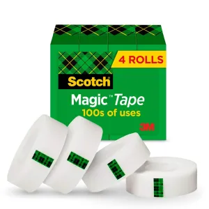 Scotch Magic Tape, Invisible, Home Office Supplies and Back to School Supplies for College and Classrooms, 4 Rolls