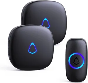 SECRUI Doorbell, Wireless Doorbell with 2 Receivers Easy installation, Adjustable Volume, 58 Chimes, Colorful LED, 1000Ft Range, M520 F55, Black