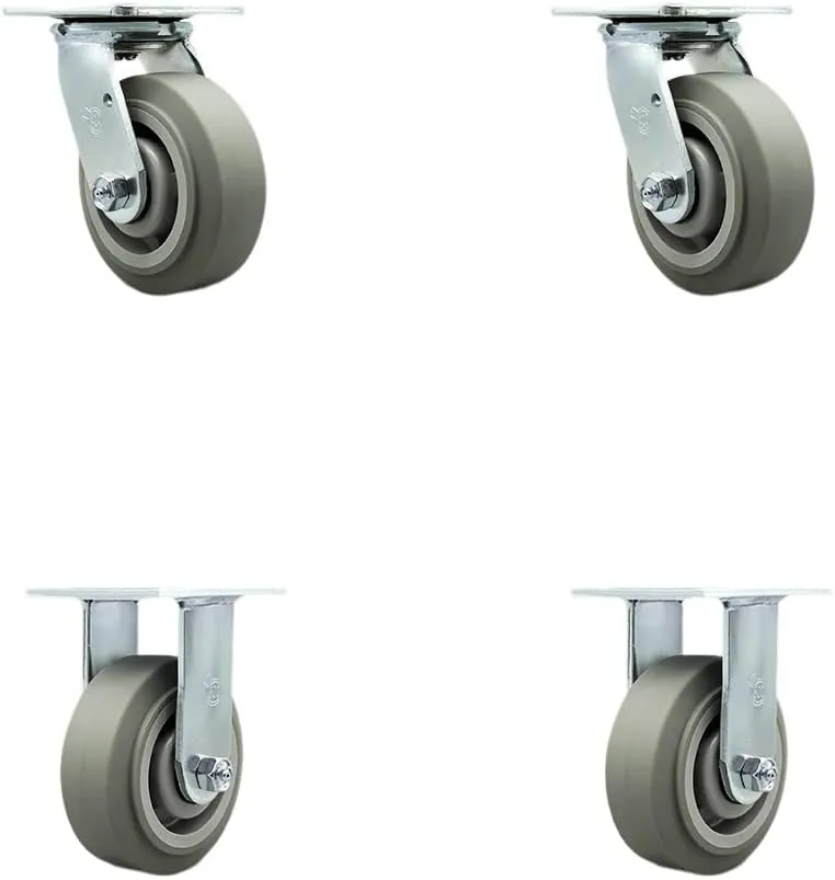 Service Caster Brand Replacement Set for Suncast Utility Cart Casters-Swivel Top Plate Casters with 5 Inch Thermo Rubber Flat Tread Wheels-Includes 2 Swivel&2 Rigid-Fits Suncast Utility Cart PUCSD1937