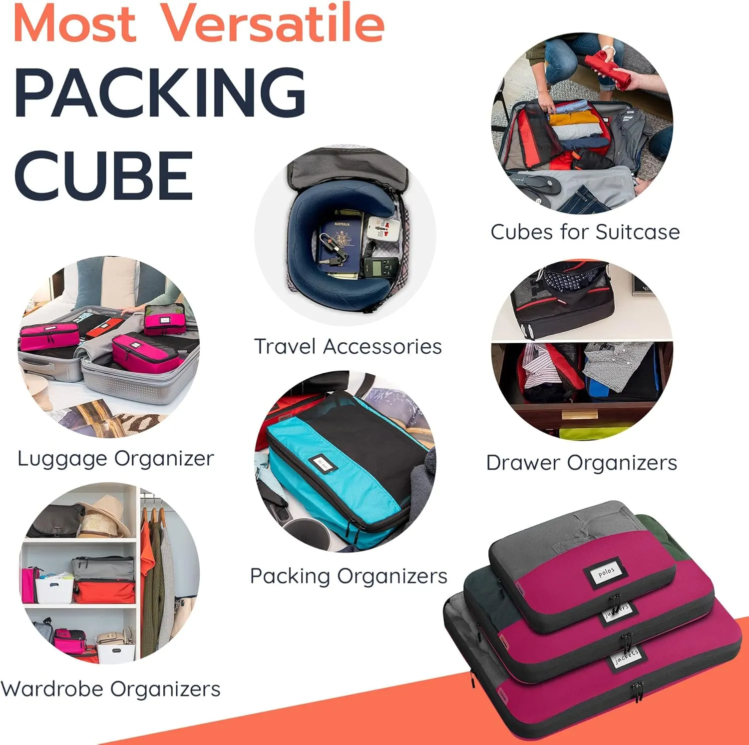 Set of 3 Durable Compression Packing Cubes Travel Organizer for Suitcases Made from Recycled Plastic Bottles, Featuring Double Zippers for Hassle-Free Packing Travel Essentials