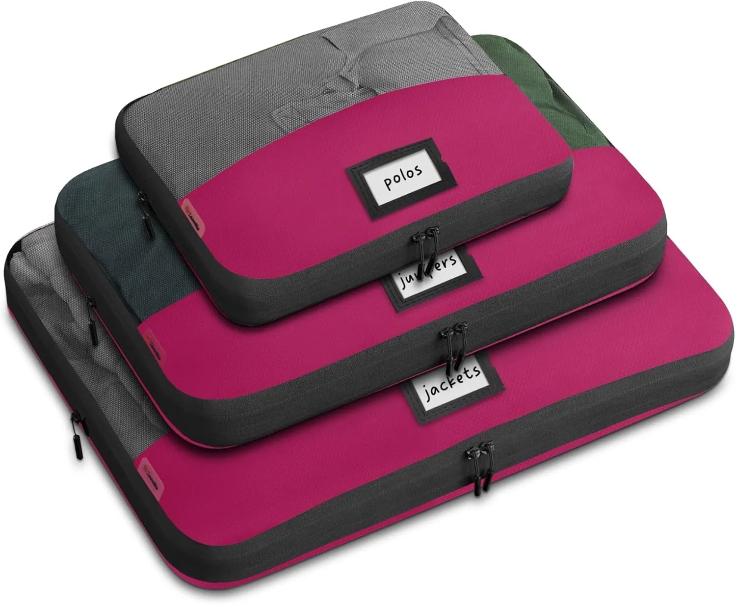 Set of 3 Durable Compression Packing Cubes Travel Organizer for Suitcases Made from Recycled Plastic Bottles, Featuring Double Zippers for Hassle-Free Packing Travel Essentials