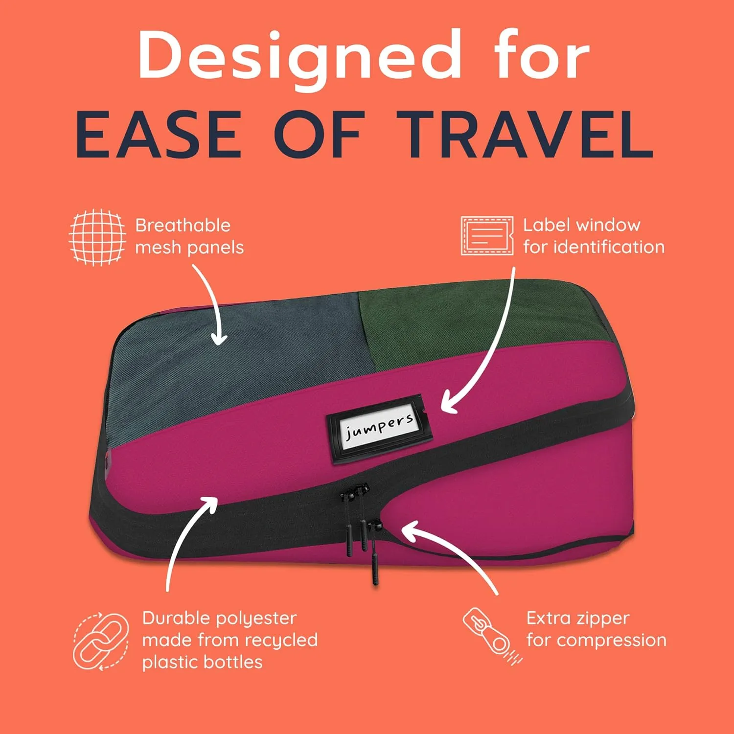 Set of 3 Durable Compression Packing Cubes Travel Organizer for Suitcases Made from Recycled Plastic Bottles, Featuring Double Zippers for Hassle-Free Packing Travel Essentials