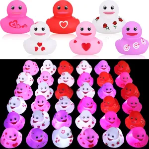 Shappy 100 Pcs LED Light Up Valentine's Day Rubber Ducks 2.17'' Valentine's Day Ducks Bath Toys Valentine Party Favors Decoration Holiday Rubber Duck with LED Light for Class Prize Goodie Bag Filler