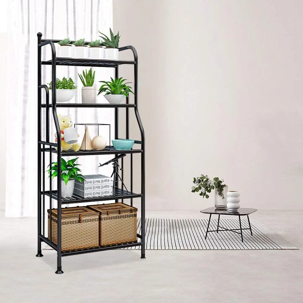 Shelving Unit Bakers Rack Metal Storage Shelves Laundry Shelf Organizer Standing Shelf Units for Laundry Kitchen Bathroom Pantry Closet Indoor and Outdoor (5 Tier, Black)