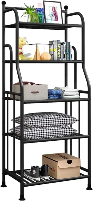 Shelving Unit Bakers Rack Metal Storage Shelves Laundry Shelf Organizer Standing Shelf Units for Laundry Kitchen Bathroom Pantry Closet Indoor and Outdoor (5 Tier, Black)